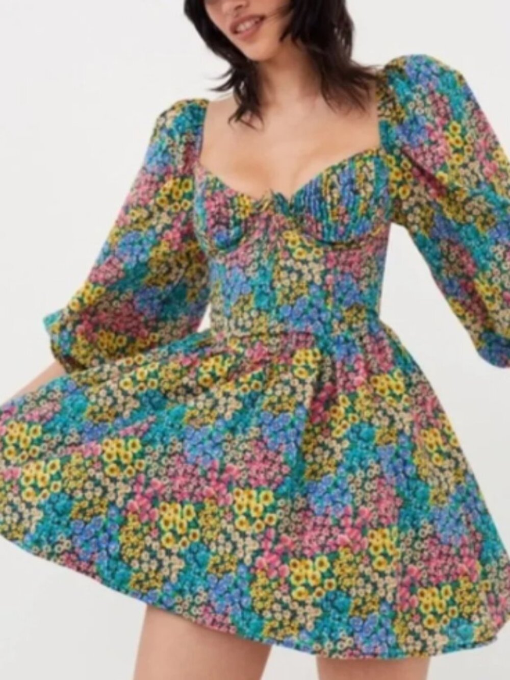 ✨ NWT For Love & Lemons "Ruth" Multicolor Floral Poplin Mini Dress Size M✨